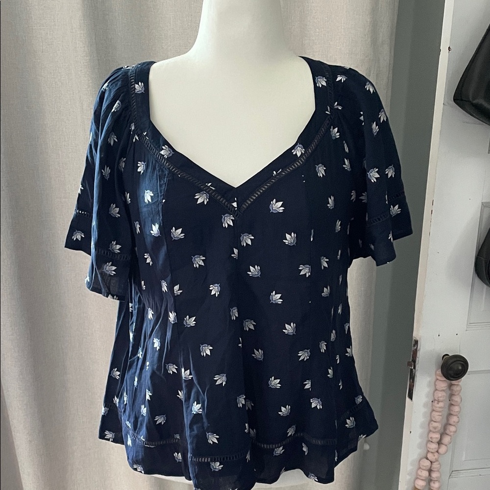 Old Navy Dark Blue Floral Blouse